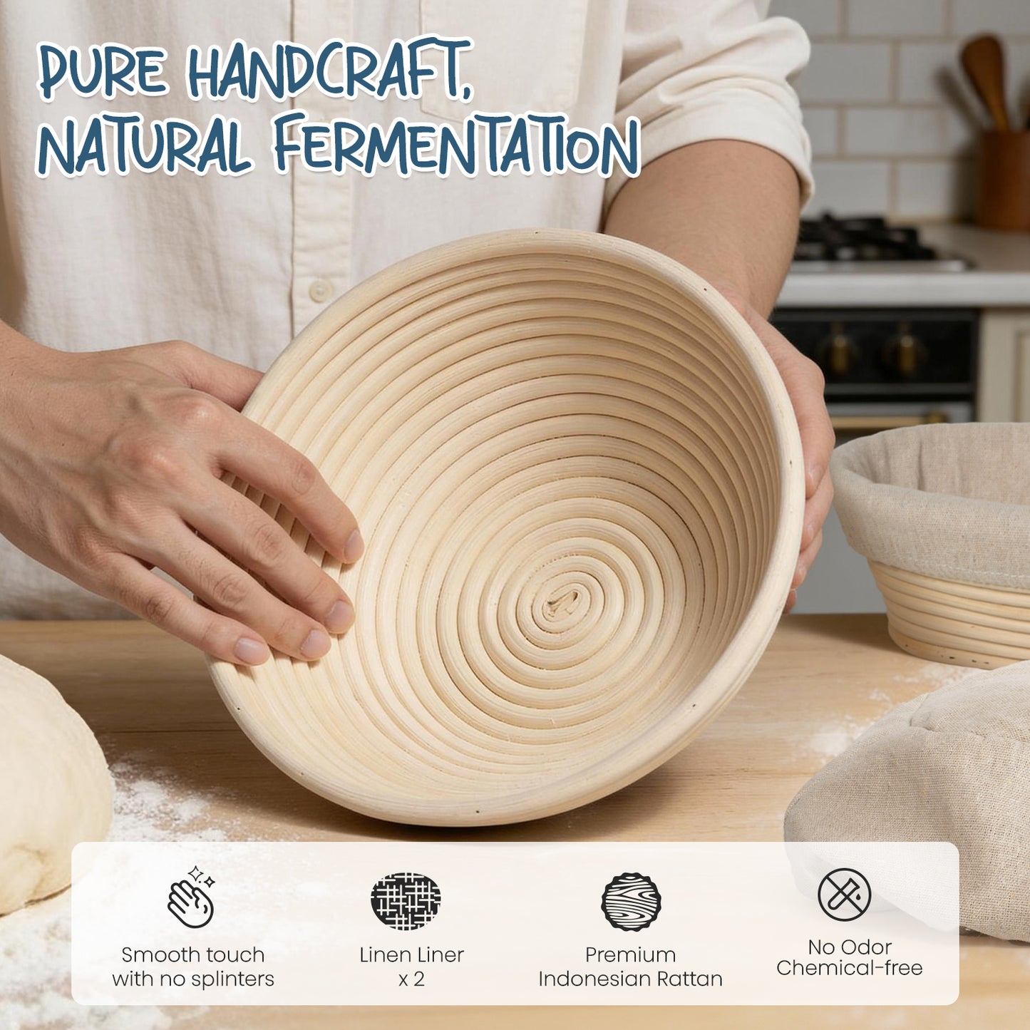 RORECAY Bread Banneton Proofing Basket Set, 9 Inch Round & 10 Inch Oval Cane Sourdough Baskets with Dough Whisk Bread Lame Dough Scraper Bowl Scraper Silicone Brush Sourdough Bread Baking Supplies