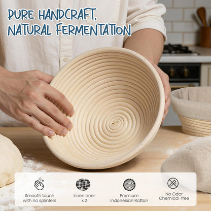 RORECAY Bread Banneton Proofing Basket Set, 9 Inch Round & 10 Inch Oval Cane Sourdough Baskets with Dough Whisk Bread Lame Dough Scraper Bowl Scraper Silicone Brush Sourdough Bread Baking Supplies